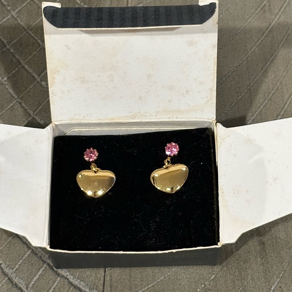 Vintage Avon October Birthstone Heart Drop Earring Set - gold - circa 1992! - Picture 2 of 4